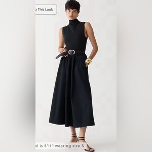 J. Crew NWT Fitted Knit Mockneck Dress with Poplin Skirt in Black